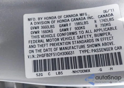 2012 Honda Civic Lx from USA, damaged, VIN 2HGFB2F51CH306631